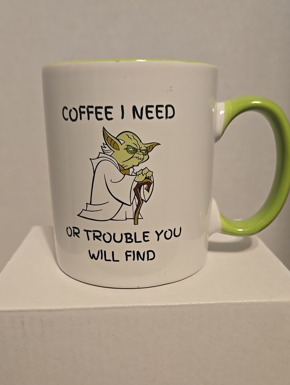 Coffee I Need Yoda Graphic Mug - White with Lime Green Accent